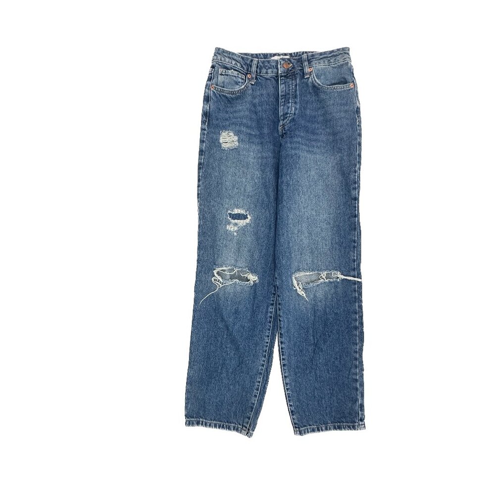 Forever 21 Button Fly Distressed Straight Women's size 26 Dark Blue Denim Jeans